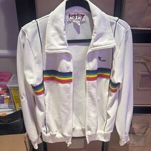 Vintage White Jacket with Rainbow Stripes